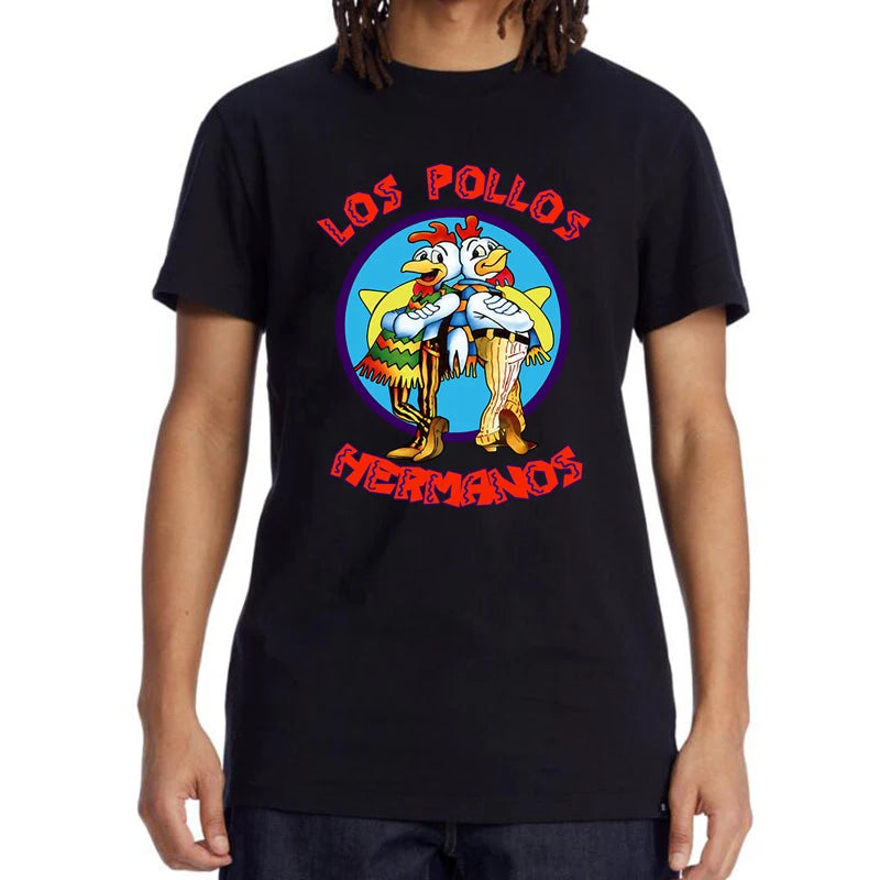 LOS POLLOS Hermanos Lustig bedrucktes T-Shirt Herren Mode Freizeit Kurzarm Sommer Baumwolle Atmungsaktives T-Shirt Hühnerbrüder Oberteile