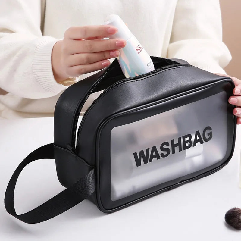 HOMEFISH Single Layer Transparent PVC Waterproof Cosmetic Bag, Portable Large Capacity Dustproof Travel Makeup Handbag