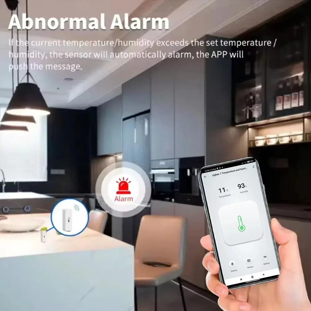 Smart Zigbee 3.0 Temperature Humidity Sensor Smart Thermometer Hygrometer Real-Time APP Remote Alarm for Tuya 2MQTT Alexa Google