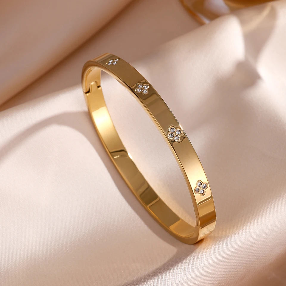 ZAKOL 5/1pcs Sparkling Zirconia Inlaid Stainless Steel Bracelet Set for Women Stackable Bangles Fashion Non Fading Jewelry Gift