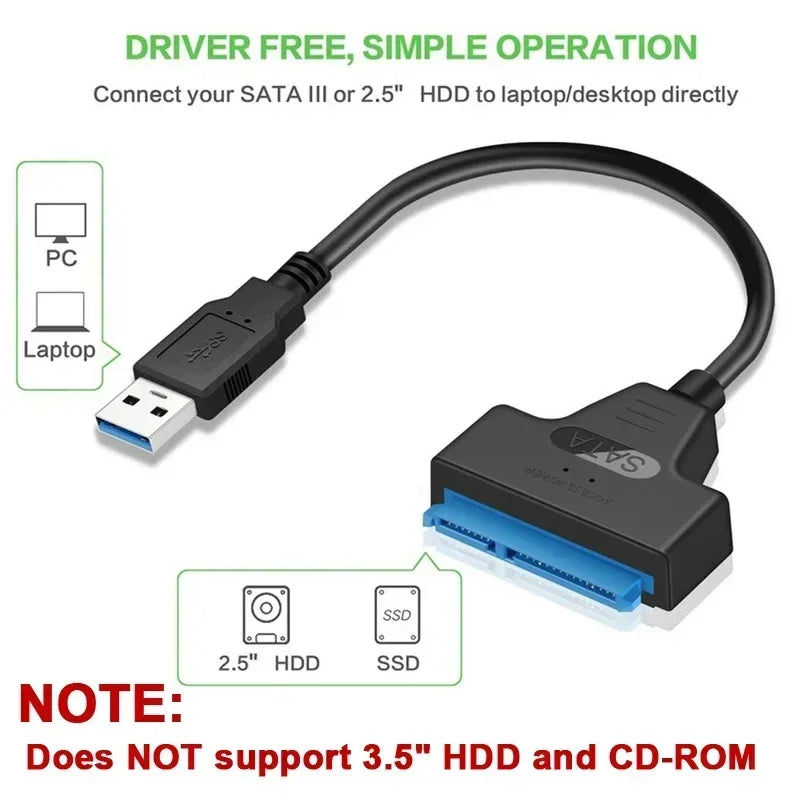 SATA to USB 3.0 / 2.0 Cable Up to 6 Gbps for 2.5 Inch External HDD SSD Hard Drive SATA 3 22 Pin Adapter USB 3.0 to Sata III Cord