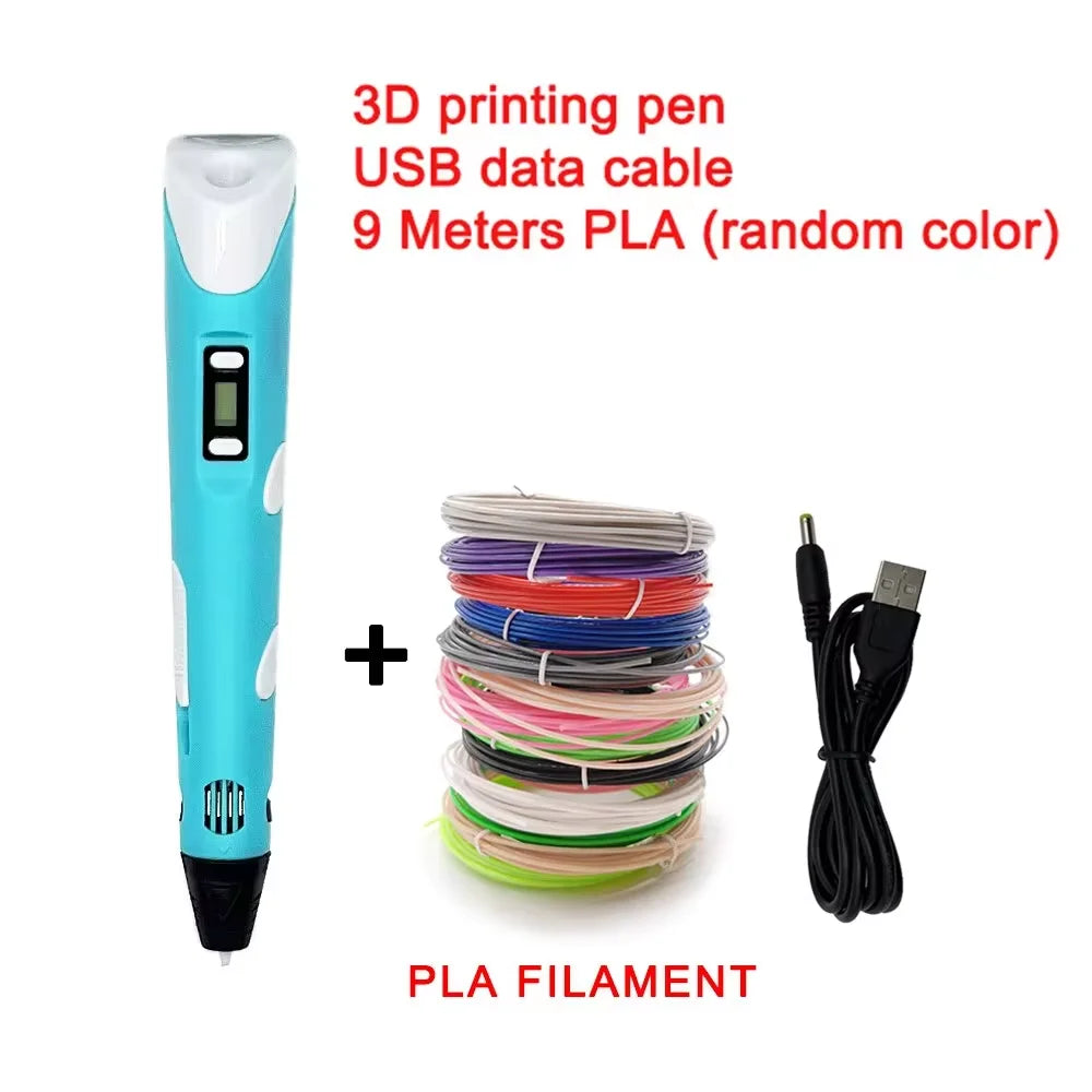 Elektronischer 3D-Druckstift mit 9m PLA-Verbrauchsmaterialien Hochtemperatur 3D Graffiti Tool Intelligentes Spielzeug Weihnachts- und Geburtstagsgeschenk