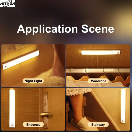 AITHEA PIR Motion Sensor LED Cabinet Light USB Rechargeable Induction Night Light Wireless Portable Detector Lamp for Hallway