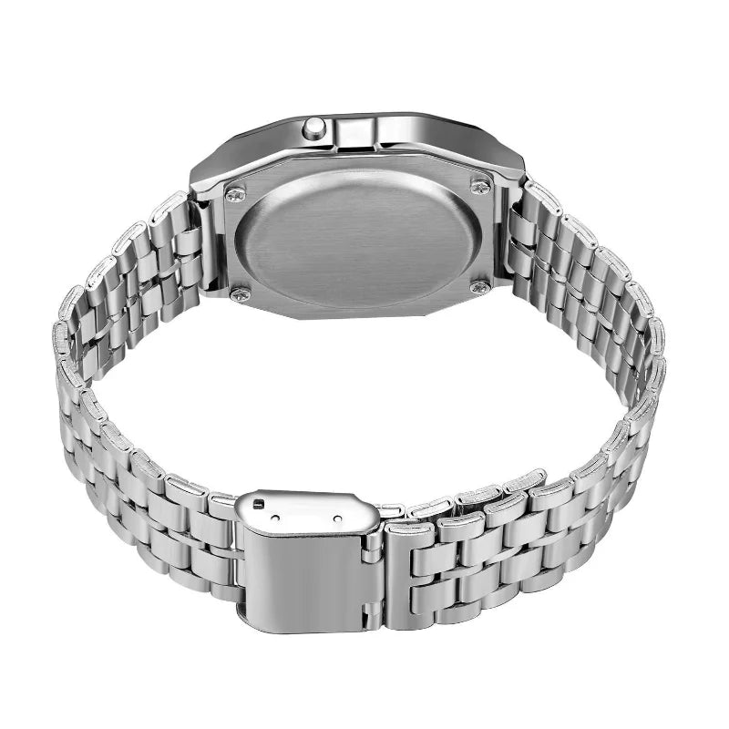 F91W Nicht wasserdichte Stahlbanduhr für Damen, Herren, Business-Uhr, multifunktionale LED-Digital-Sportuhr, elektronische Uhr