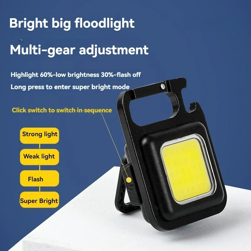 Multi-Function COB Rechargeable Camping Light Keychain Portable High Bright Emergency Mini Light for Outdoor Activities