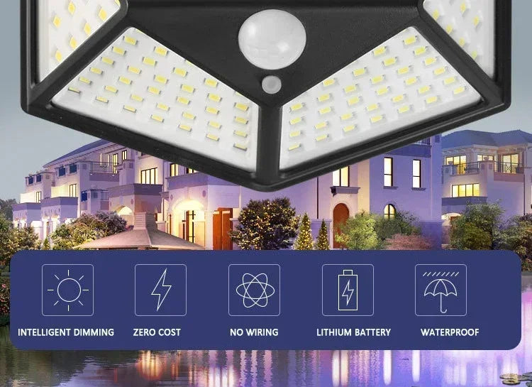 Solar Lights Outdoor Wall Lamp PIR Motion Sensor 100LED Solar Powered Sunlight Street Light for Garden Courtyard 1/2/4Pcs