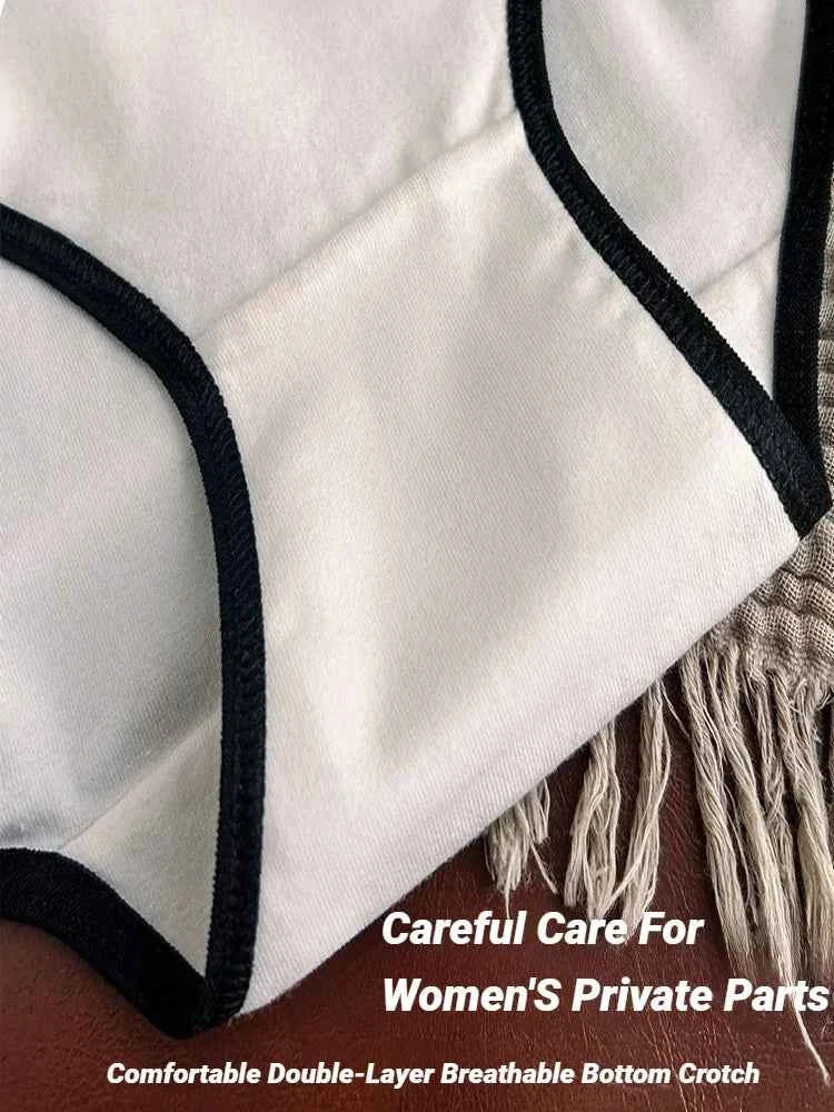 3Pcs Cotton Women'S Panties Triangle Sports Style Minimalist Girls' Underwear Mid Waist White Black