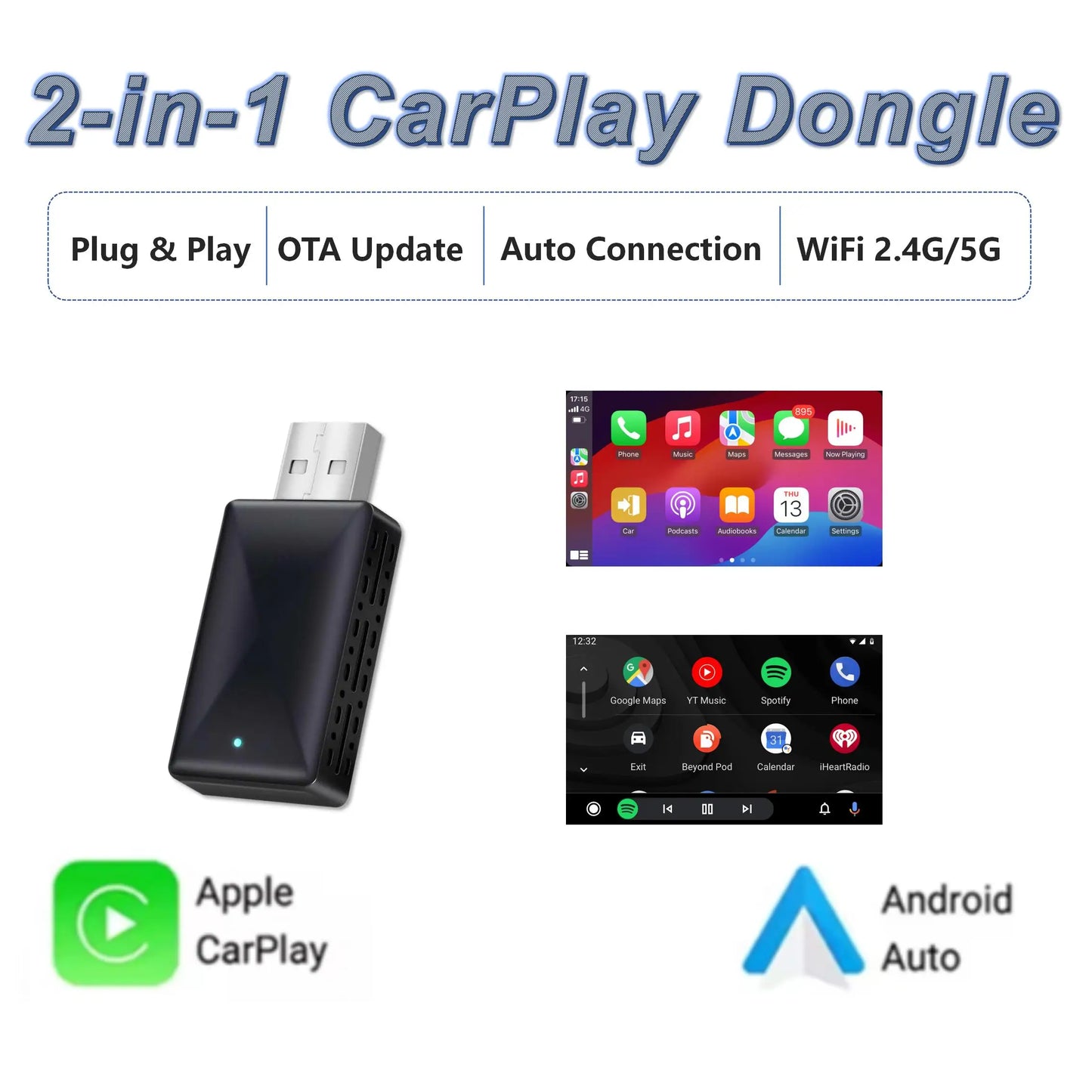 Mini Wireless Carplay Adapter for iPhone, 2025 2 in 1 Stable Universal Wireless carplay Adapter, Convert Wired to Wireless - Shoppiline