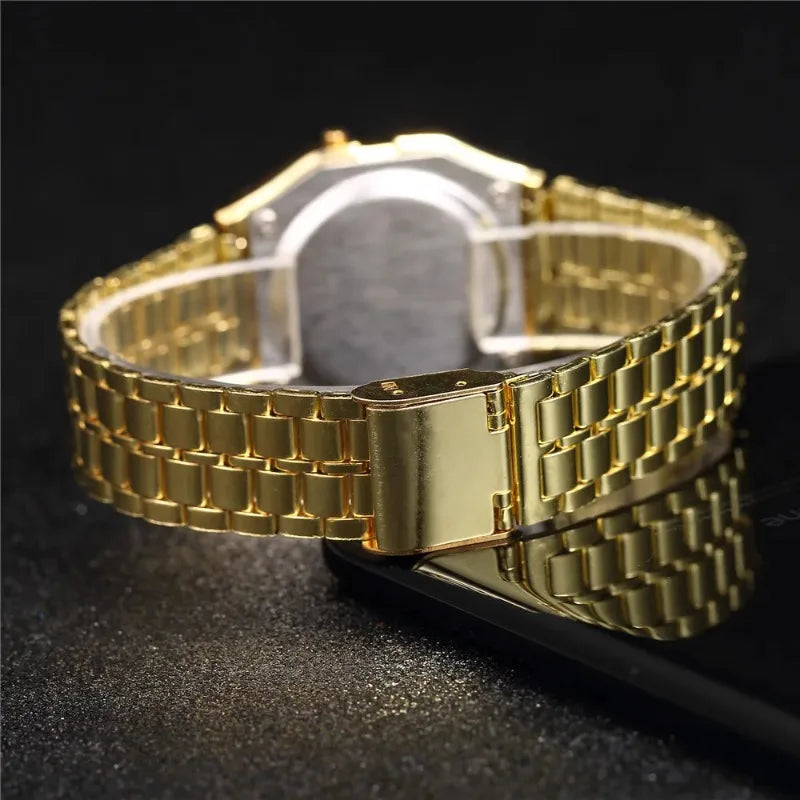 Luxury LED Digital Men's Watch Stainless Steel Electronic Wristwatch Simple Business Gold Silver Reloj Hombre