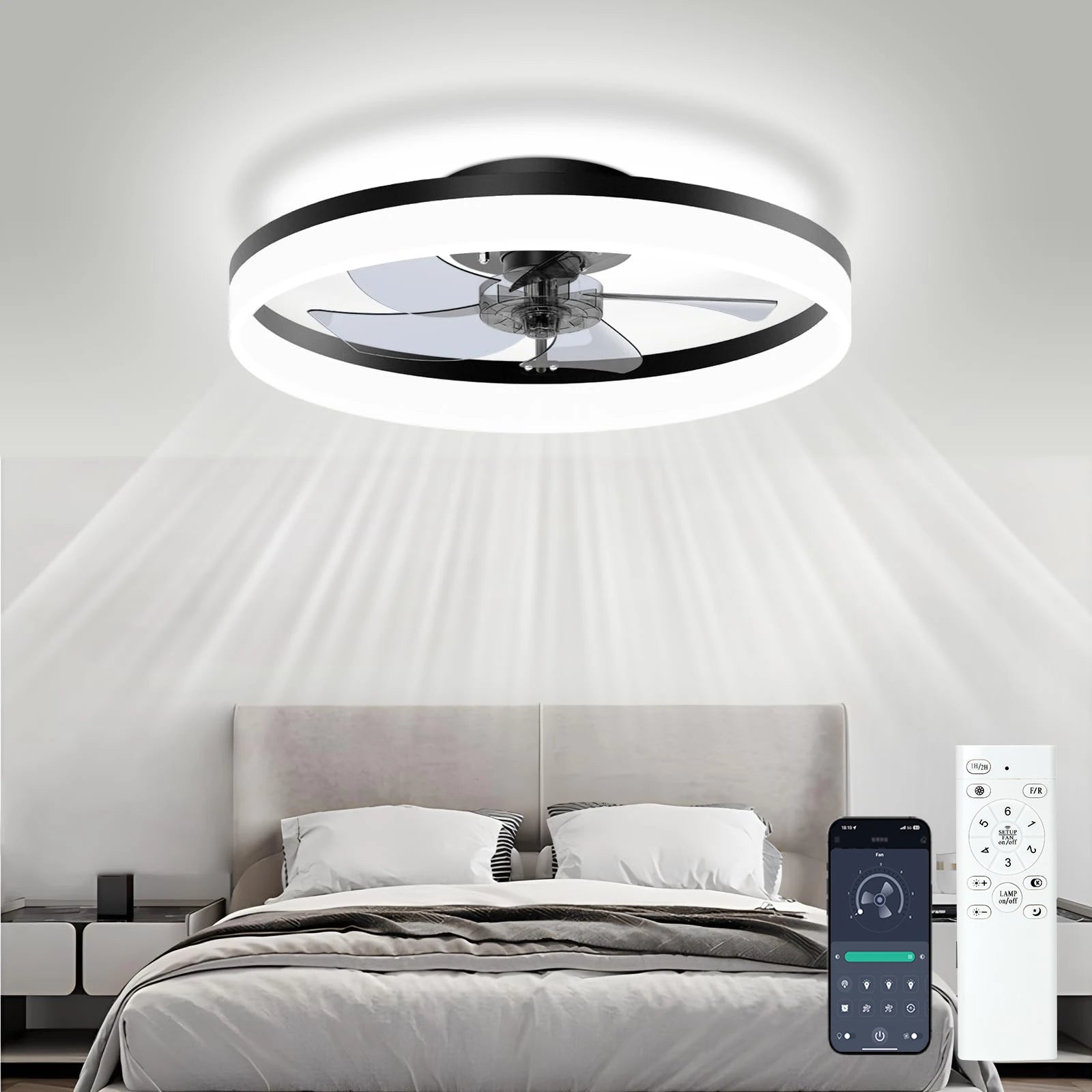 Simple LED Ceiling Fan Light Remote Control with Infinite Dimming 6 Levels of Wind Speed Living Room Bedroom chandelier fan - Shoppiline