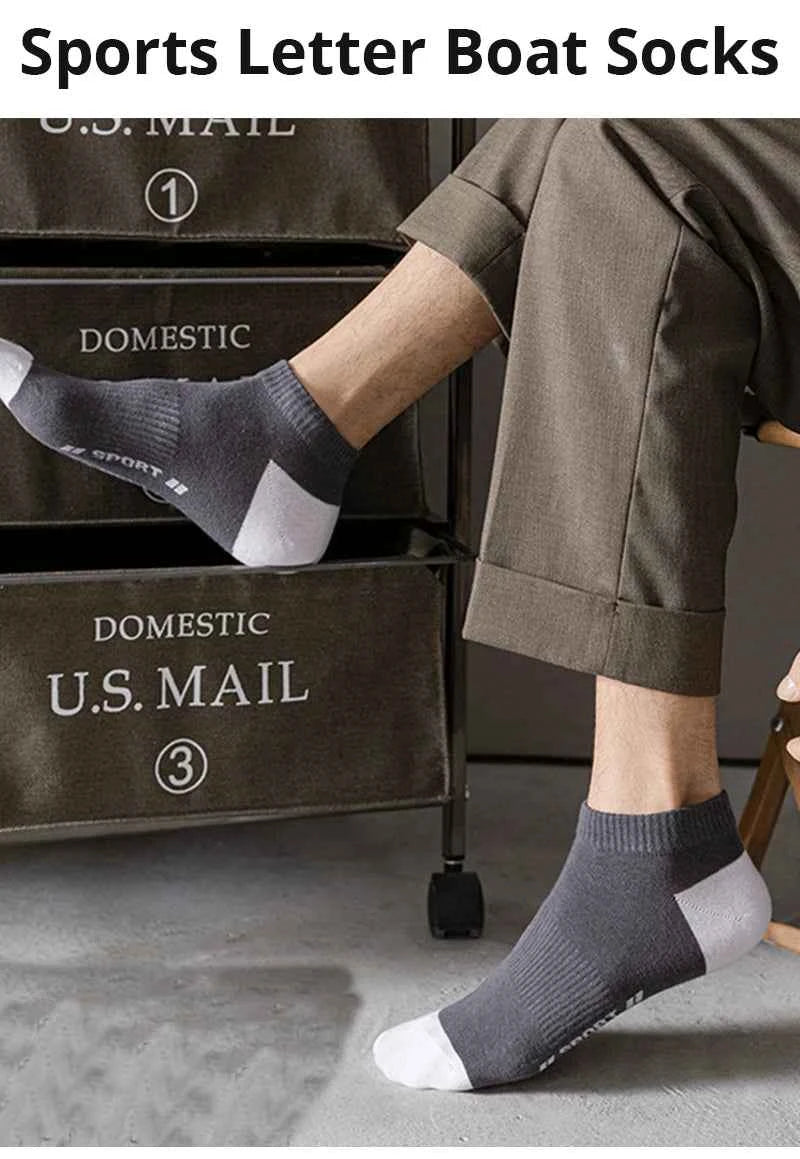 5 Pairs Summer Thin Men Sports Breathable and Comfortable Letter Boat Socks Ins Fashion Sweat-absorbing Short Socks