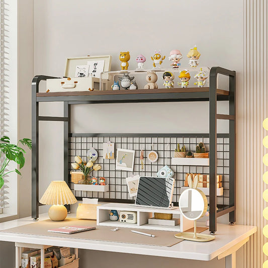 Bookcase Gaming Table Grid Bookshelf Desktop Multi-layer Wrought Iron Shelf Student Computer Desk Table  Wooden Shelves Rack