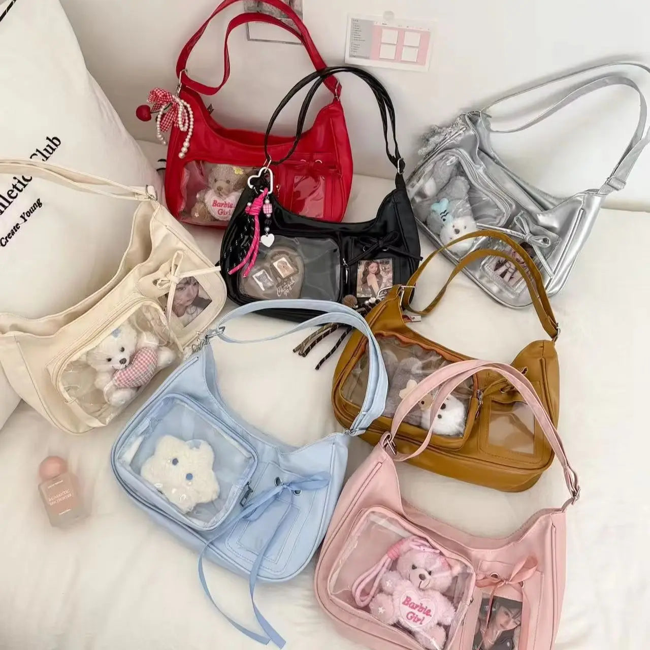 Y2k Harajuku Shoulder Bag Women Korean Transparent Ita Bag School Crossbody Bag Female Japanese Designer Preppy Handbag Purse