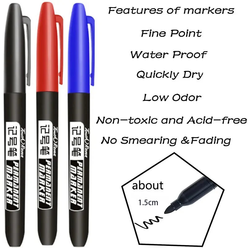 6 PCS Permanent Marker Pen Manga Drawing Markers Black Blue Red Waterproof Ink Sketch Pens Stationery Art School Supplies - Shoppiline