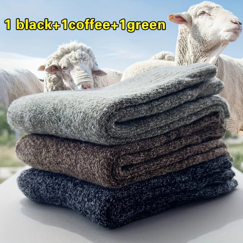3/5 Pairs Men's Warm Socks, Thick Towel Mid-Calf Socks, Anti-Cold Snow Boots Socks Elastic Solid Color