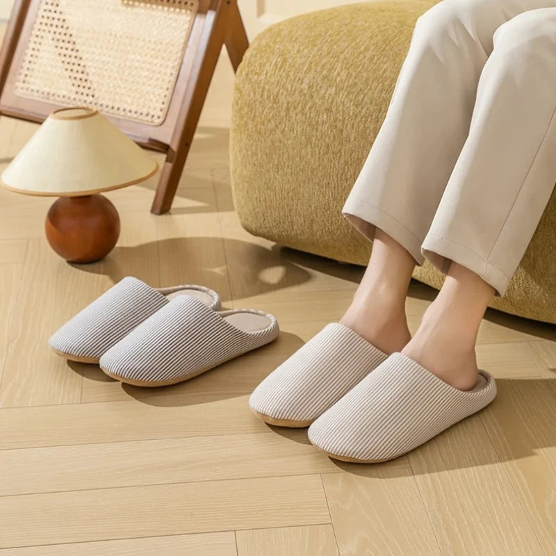 Unisex Home Slippers Soft Fur Slippers Warm Indoor Flat Slides Nonslip Couples Shoes Bedroom Light Slience Flats Autumn&Spring