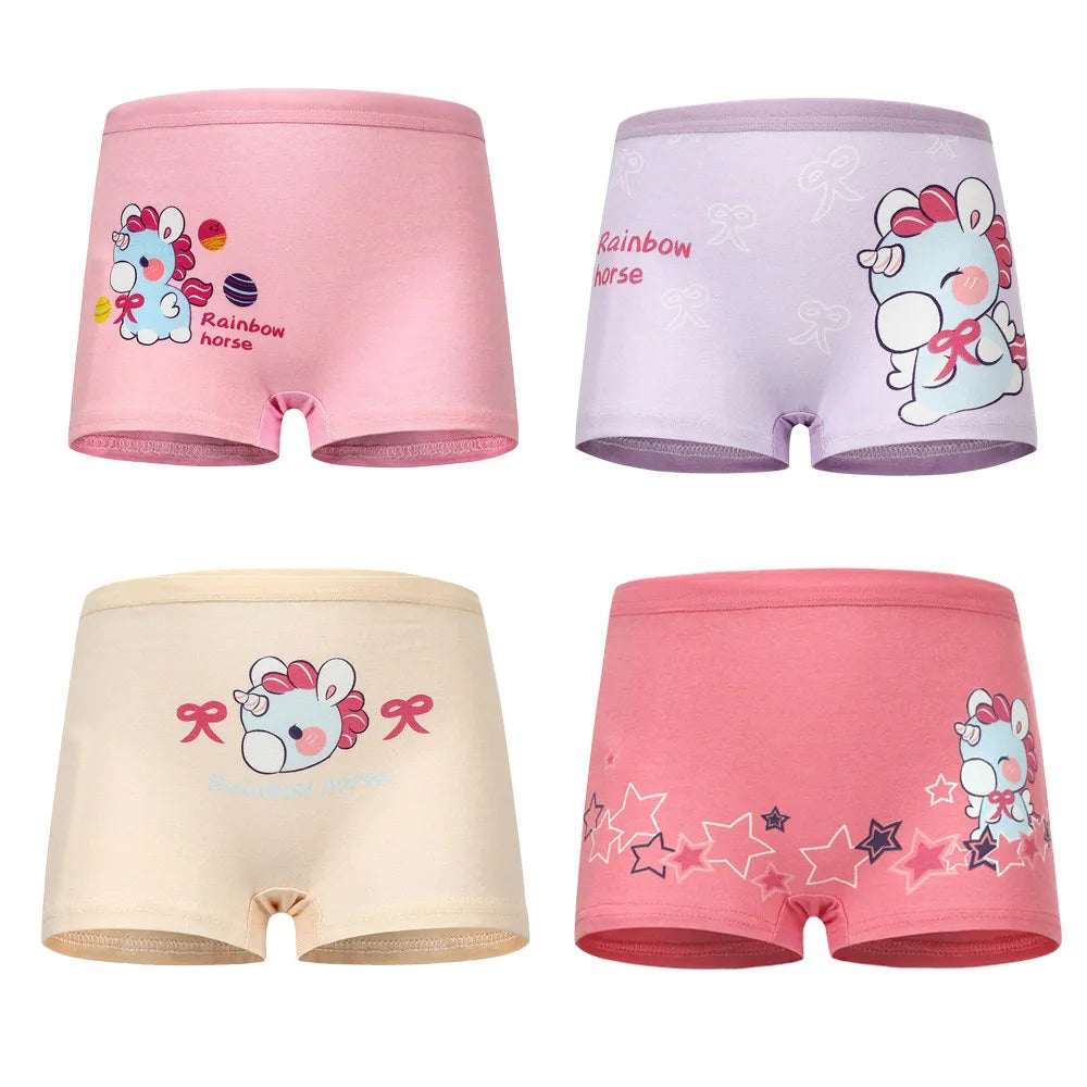 4 Stück/Los Design Kinder Mädchen Höschen Baumwolle Weich Hübsche Cartoon Einhorn Kinderunterwäsche für Mädchen Kinder Boxer Atmungsaktiv