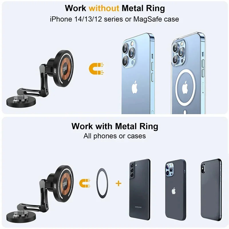 Magnetic Car Wireless Charger Stand Magnet Car Mount Fast Charging Station Phone Holder Bracket For Macsfae iPhone 15 14 13 12 - Shoppiline