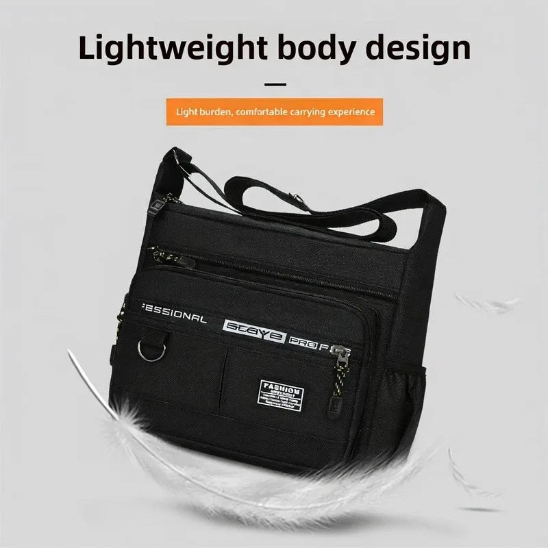 HOMEFISH Men's Cross-Body Bag with Multi-Layered Pockets, Adjustable Shoulder Strap, Business Single-Shoulder Bag