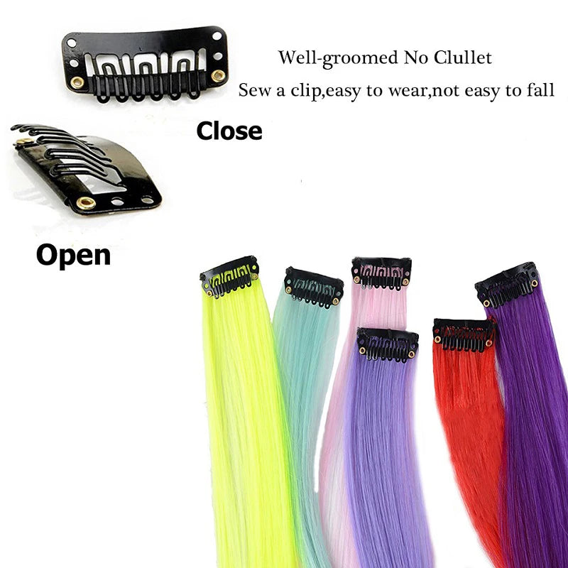 22Inch Synthetic Long Straight Clip In Hair Extensions High Temperature Hairpieces Rainbow Colors Hair Accessories for Women