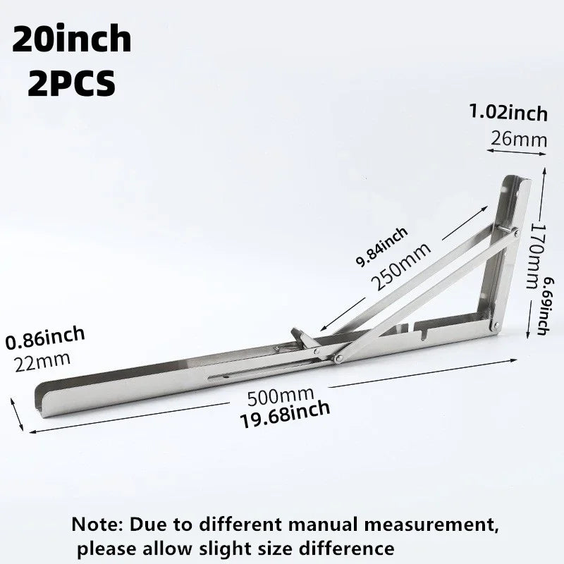 2PCS Heavy Duty Triangle Folding Angle Shelf Bracket Stainless Steel Collapsible Shelf Bracket for Table Work Bench Wall Mounted