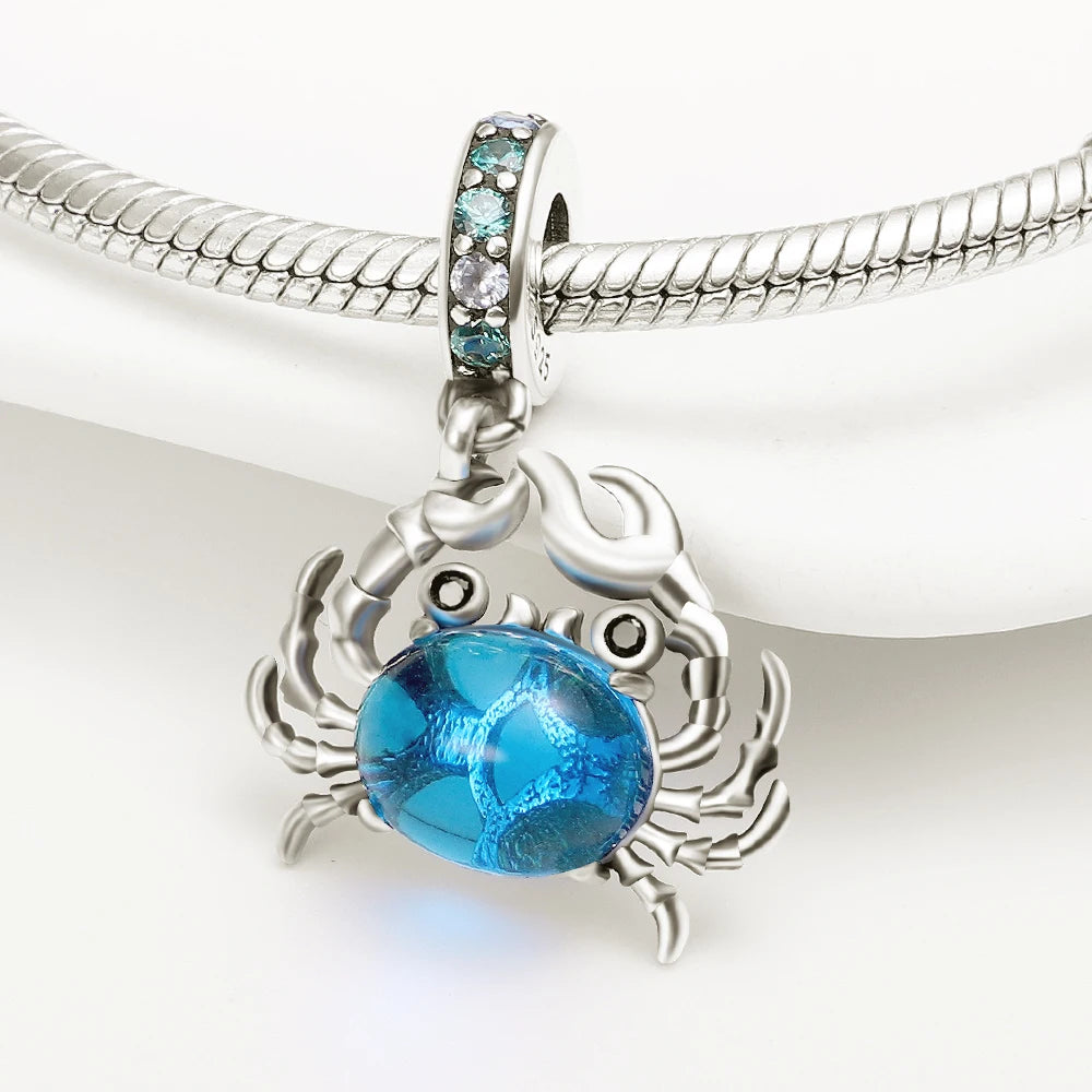 Hot Sales Charms 925 Sterling Silver Blue Crab Pendant Dangle Fit Original Bracelet DIY Women Jewelry Making