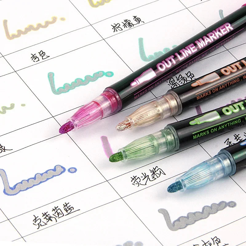 36 Color Double Line Outline Art Pen Marker Pen DIY Graffiti Outline Marker Pen Highlighter Scrapbook Diary Poster Card - Shoppiline