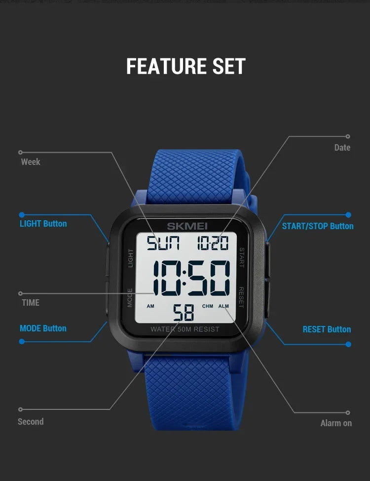 SKMEI 1894 Sport Electronic Watch for Men Shockproof Waterproof Countdown Mens Wristwatch Military Alarm Clock 1960 Reloj Hombre