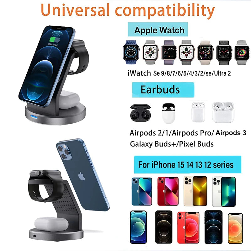 3 In 1 Magnetic Wireless Charger Stand For iPhone 15 14 13 12 Pro Max iWatch AirPods Station Dock MagSafe Fast Charging Station - Shoppiline