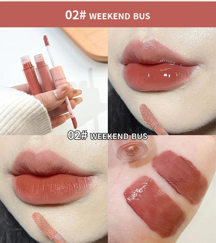 Doppelseitiger Lip Glaze Vollglanz Spiegel und mattes Samt Langzeit-Farbe und Feuchtigkeit Lip Gloss Anti-Flecken Kosmetik Lip Glaze