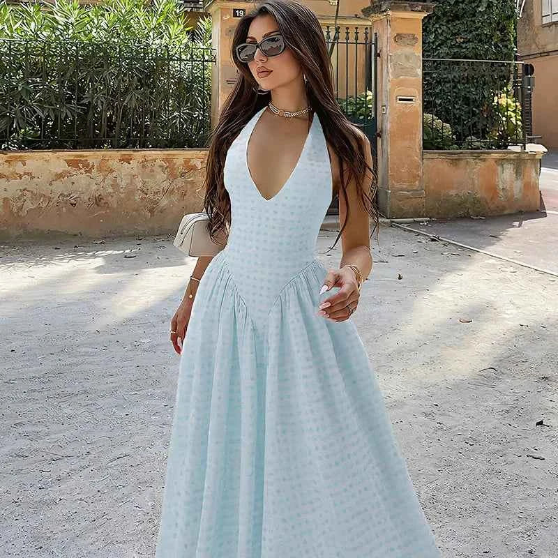 Ladies Summer Evening Party New Fashion Dress Women Sleeveless Backless V-Neck Sexy Birthday  Long Dresses 2025 Woman Streetwear