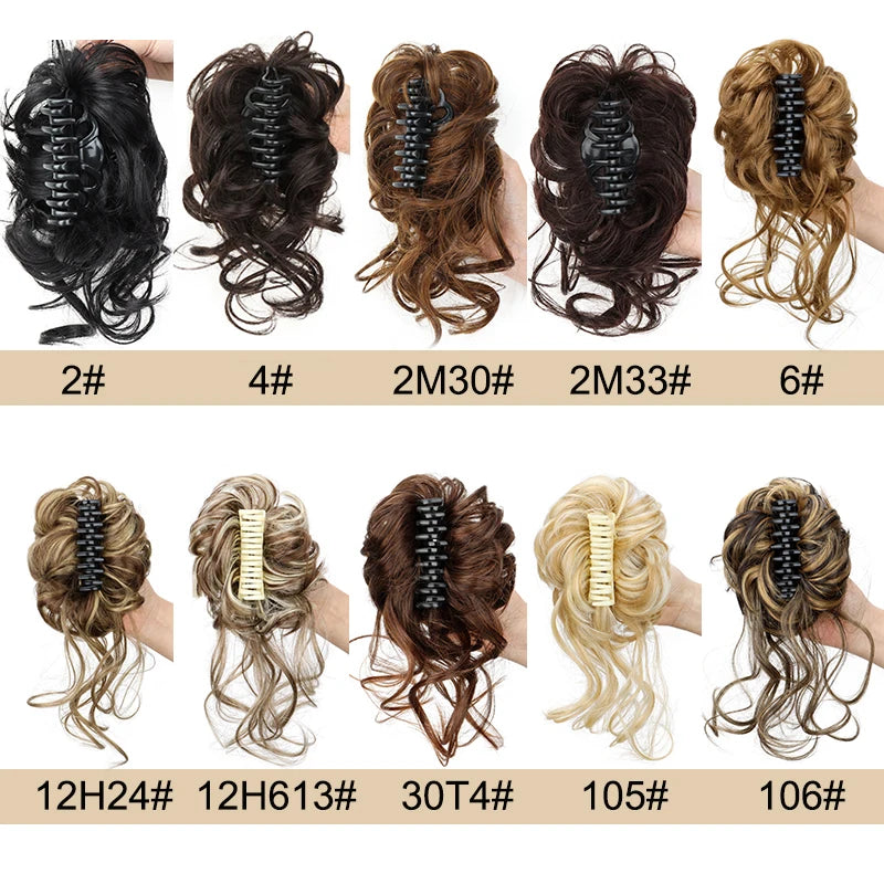 Synthetic Short Wavy Curly Messy Elegant Bun Hair Piece Claw Clip Tousled Updo Hair Buns Hairpiece Extensions for Women