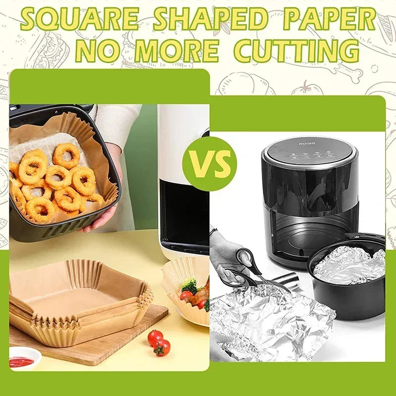 50/100PCS Einweg-Heißluftfritteusenpapier Quadratisch Rund Backpapier Grillplatte Antihaftmatte Küchenbackofen Öl absorbierendes Papierwerkzeug