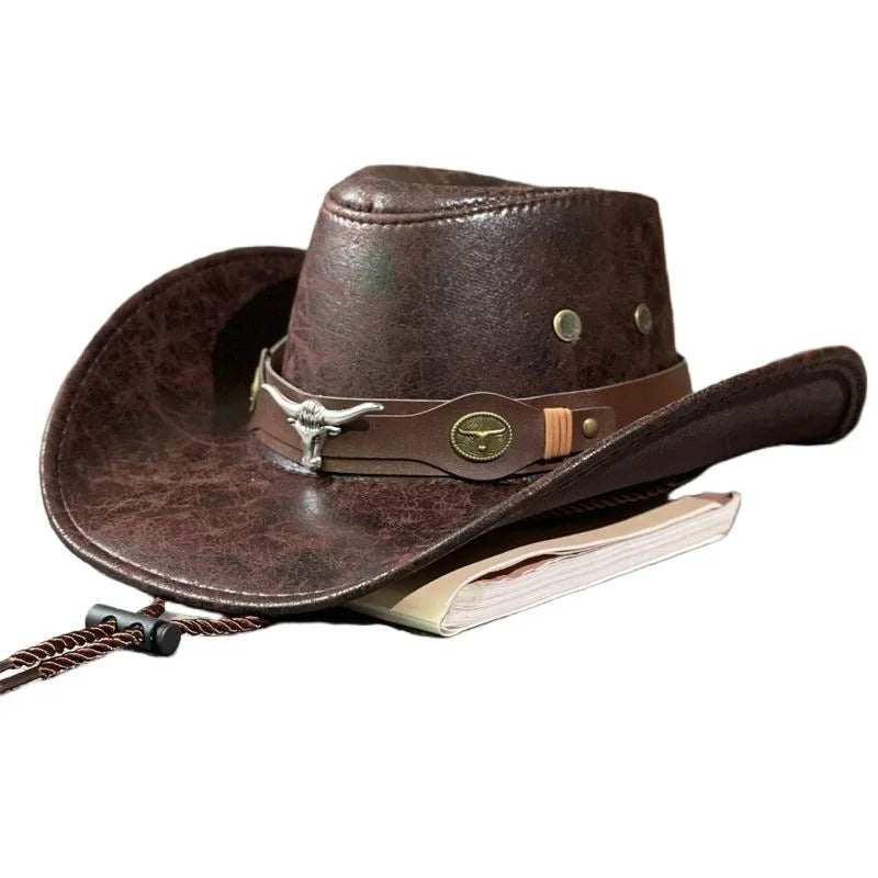 New Western Cowboy Knight Hat Head Retro Outdoor Travel Flat Top Knight Hat Party Hats Cowboy Accessories Men and Women