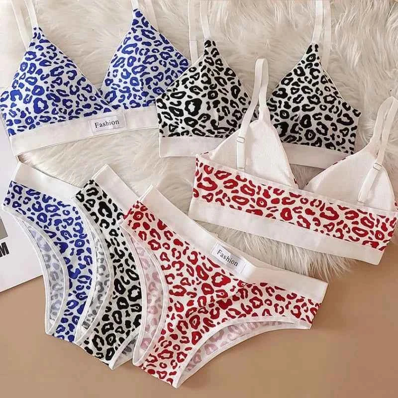 2025 Summer New Women's Leopard Print Traceless and Steel Rim Bra Adjustable Shoulder Strap Back Women's Underwear Set