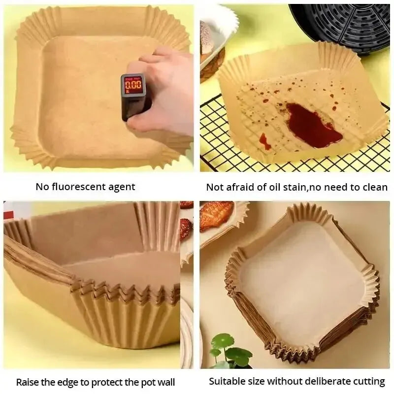 50 Stück Heißluftfritteusen-Einwegpapier Antihaft Heißluftfritteusen-Backpapier Rund Heißluftfritteusen-Papiereinlagen Küchenzubehör aus Papier