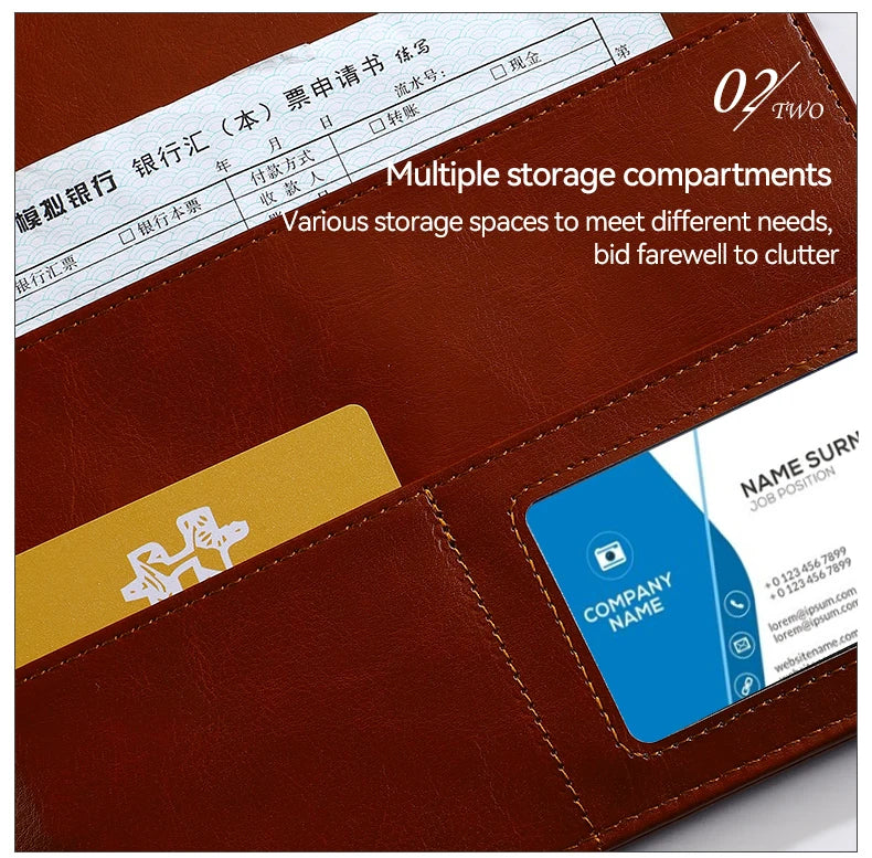 1Pc Texture PU Leather Multi-Functional Folder A4 Clip Pen Holder Card Slots - Business Office Meeting Organizer for Bank/Sales - Shoppiline