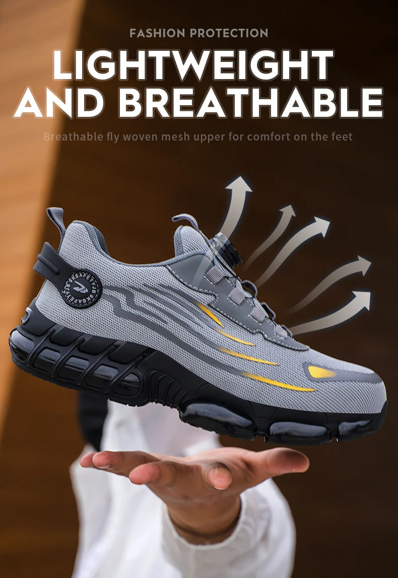 Rotary Buckle Work Safety Shoes For Men and Women Air Soft Sole Lightweight Protective Work Sneakers Men Breathable Boots - Shoppiline
