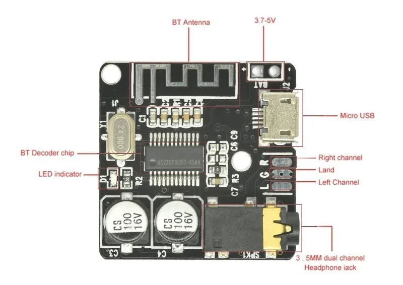 Module récepteur audio VHM-314 compatible Bluetooth 4.1 5.0, carte décodeur mp3 sans perte, module de musique stéréo sans fil
