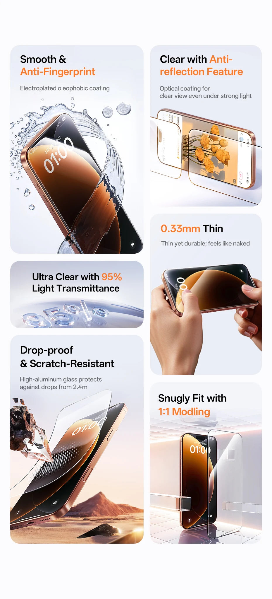 Baseus Tempered Glass for iPhone 17 16 15 14 13 12 Pro Max Screen Protector HD With Cleaning Kit Anti Peeping Dust-proof Glass - Shoppiline