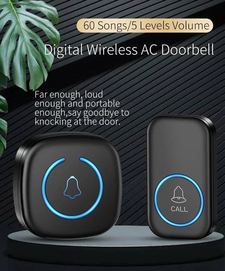 Wireless Doorbell Intelligent Welcome Door Bell 300M/984 FT Remote 60 Songs Melodies Home Smart Doorbell US EU Plug Optional