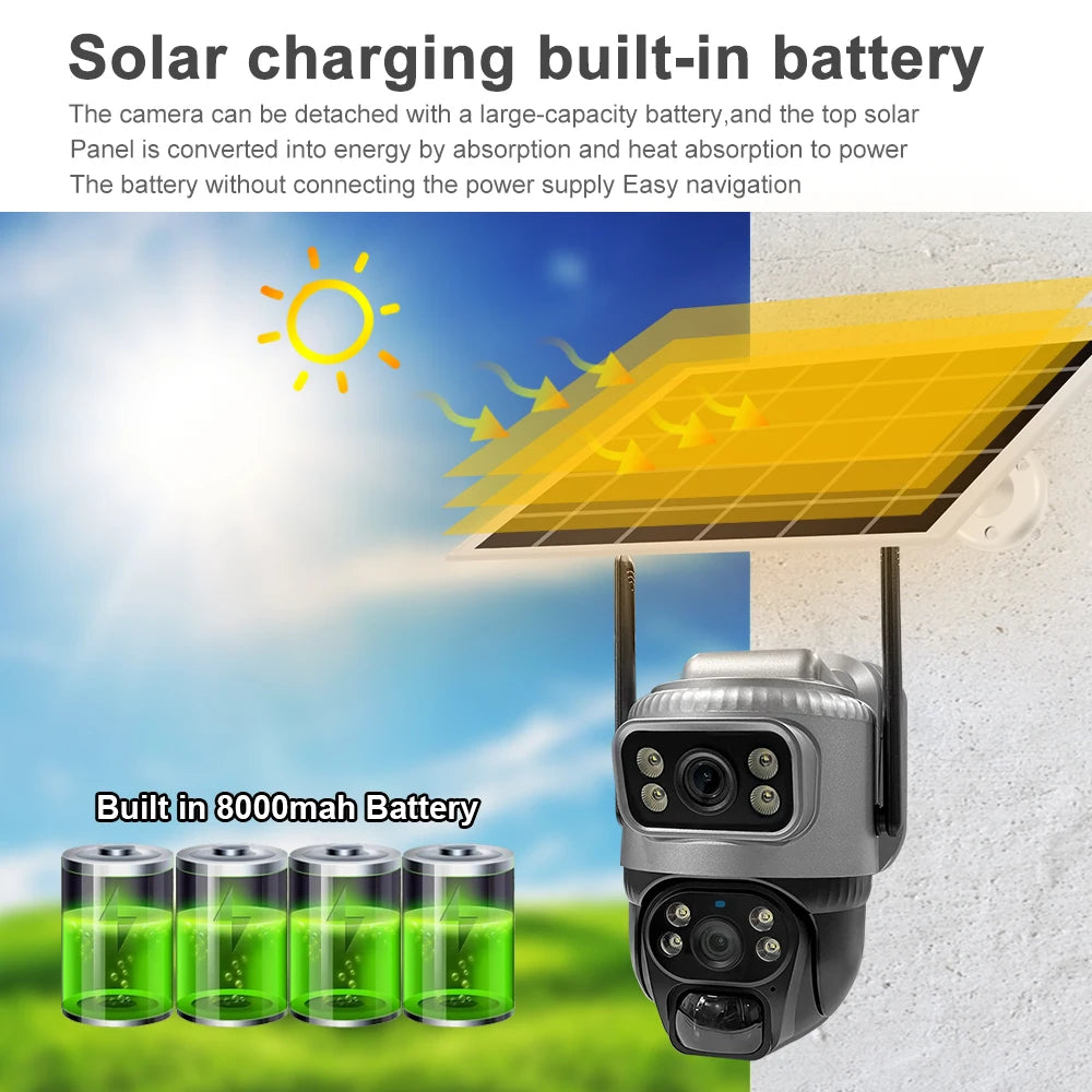 V380 Dual Lens 4G Camera Solar PIR Human Detection Night Vision Waterproof Security Video IP Camara 8MP 4K Battery CCTV Monitor - Shoppiline