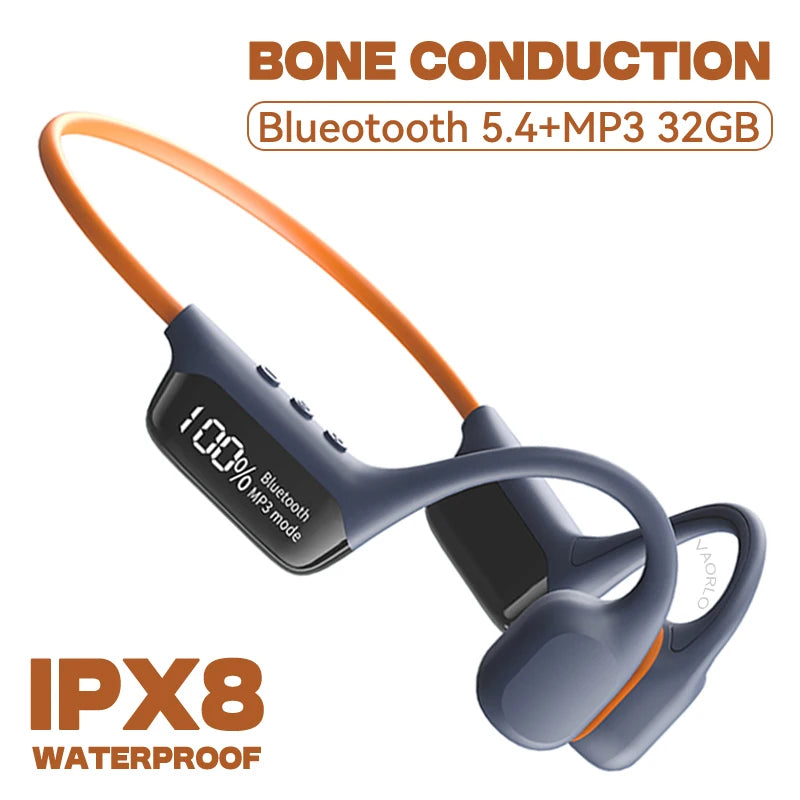#IPX8 Waterproof Bone Conduction Wireless Headphone Bluetooth 5.4+32GB RAM MP3 Player HIFI Music Sport Swimming Headset With Mic