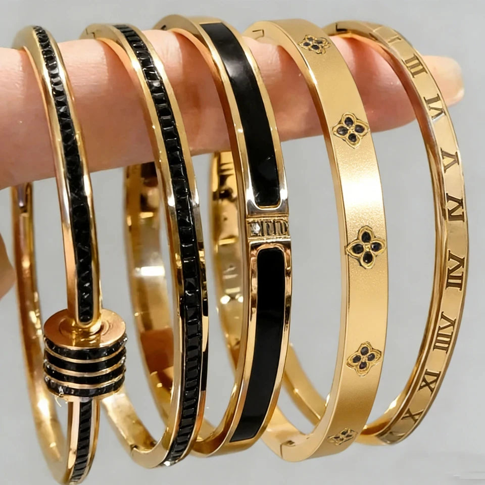 ZAKOL 5/1pcs Sparkling Zirconia Inlaid Stainless Steel Bracelet Set for Women Stackable Bangles Fashion Non Fading Jewelry Gift