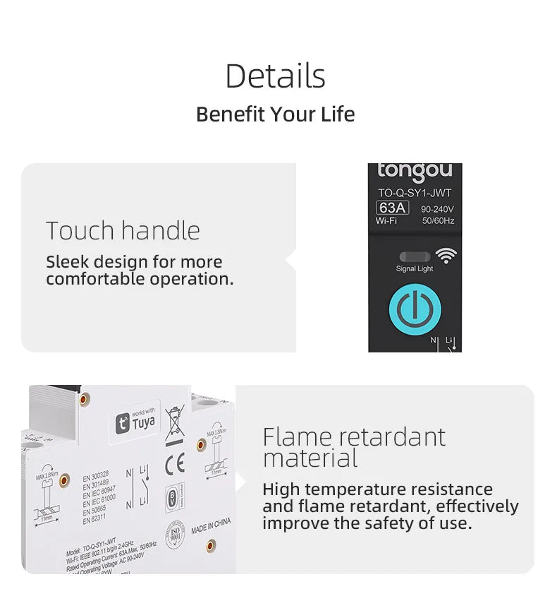Tuya WiFi Smart Circuit Breaker 1P 63A DIN Rail for Smart Home Wireless Remote Control WiFi Switch by APP TONGOU Free Shipping - Shoppiline