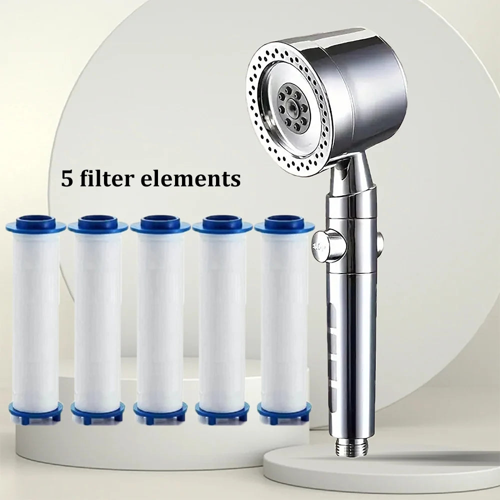 New High Pressure Water Saving Filter Shower Head 5 Modes Handheld Shower Head One Button Stop Bathroom Accessories Set - Shoppiline