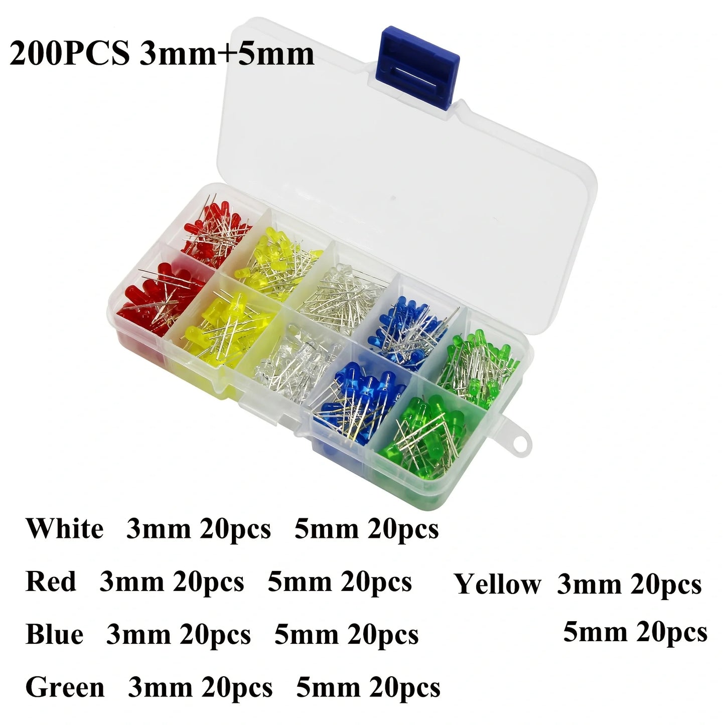 100/200Pcs 3mm 5mm LED Light Emitting Diodes Assortment Kit Round Diffused Led Circuit Component Assorted Set for Arduino