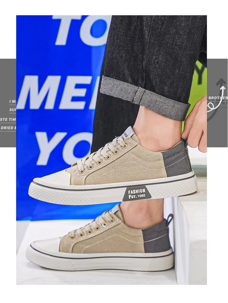 Canvas shoes four seasons men's casual shoes students flat shoes fashion soft-sole outdoor walking shoes youth Joker board shoes