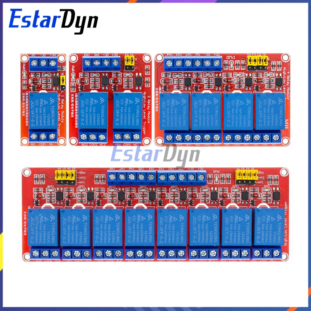 1 2 4 8 Channel 5V 12V Relay Module with Optocoupler, High Low Level Trigger Shield for Arduino PIC AVR MCU DIY Projects