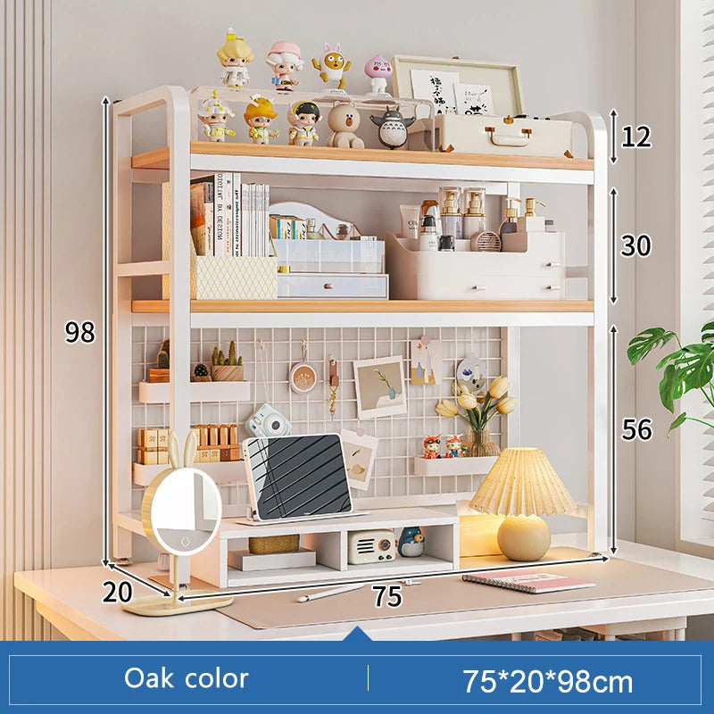 Bookcase Gaming Table Grid Bookshelf Desktop Multi-layer Wrought Iron Shelf Student Computer Desk Table  Wooden Shelves Rack